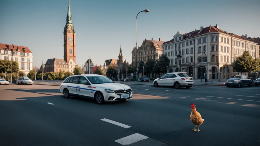 O găină rătăcită a fost prinsă de poliție pe un drum aglomerat din Ulm