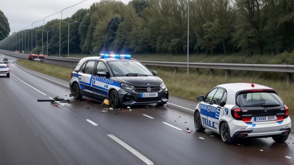 Urmărire ca-n filme pe o autostradă din Germania: Șofer fără permis, prins după ce a intrat pe contrasens și a lovit mașina poliției