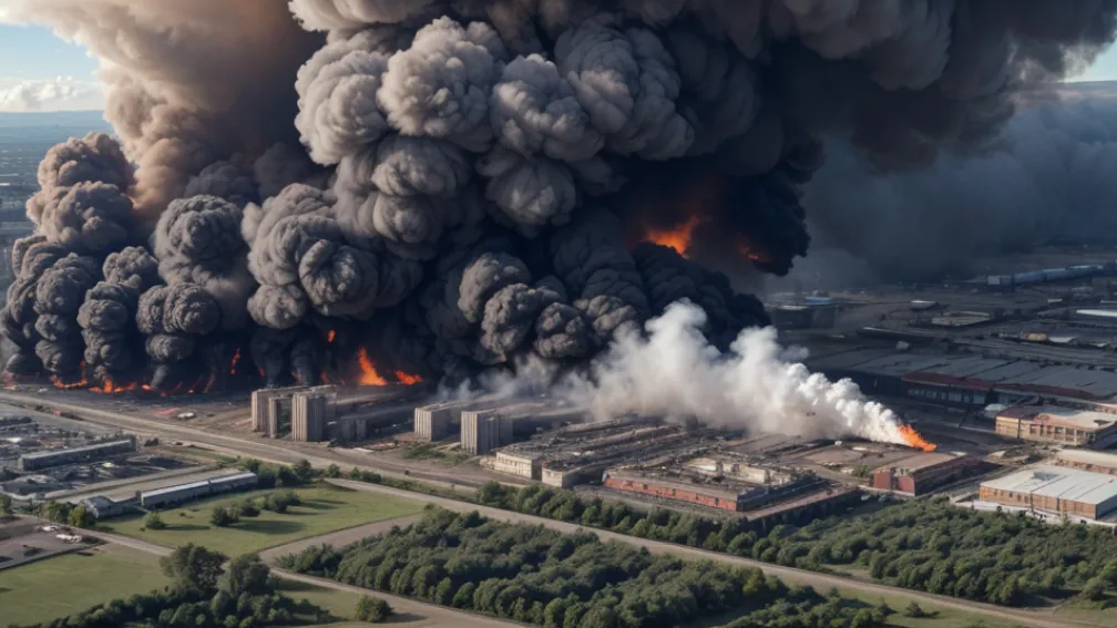 Incendiu major la Dresda: O hală a luat foc, degajare masivă de fum