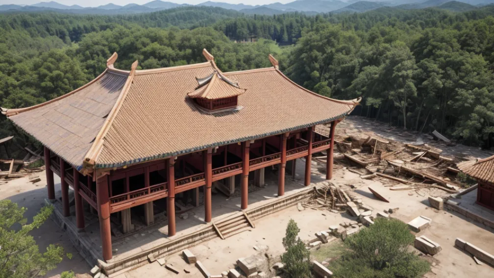 VIDEO: Momentul în care acoperișul unui turn istoric din China se prăbușește în timpul reconstrucției