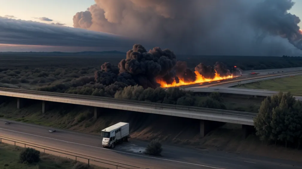 Incendiu camion pe autostrada A14 în Germania: Nor toxic și blocaj major de trafic