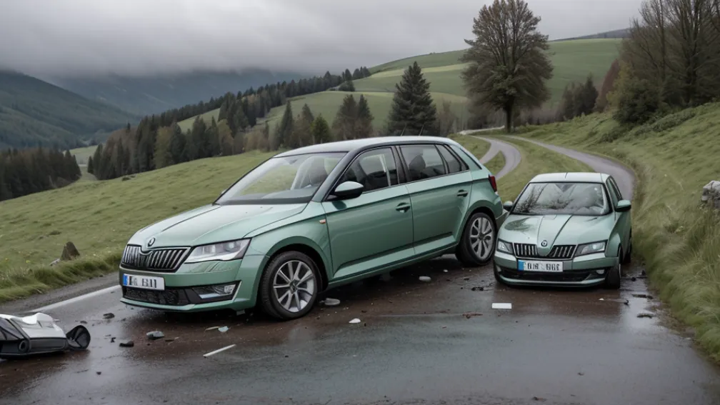 Accident grav în Germania: Şoferul unui autoturism Skoda s-a răsturnat după ce a lovit un zid