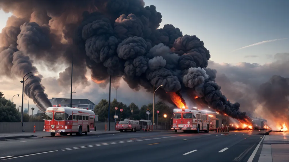 Incendiu la un autobuz în Worms, Germania: Strada Petrus-Dorn, complet blocată din cauza focului