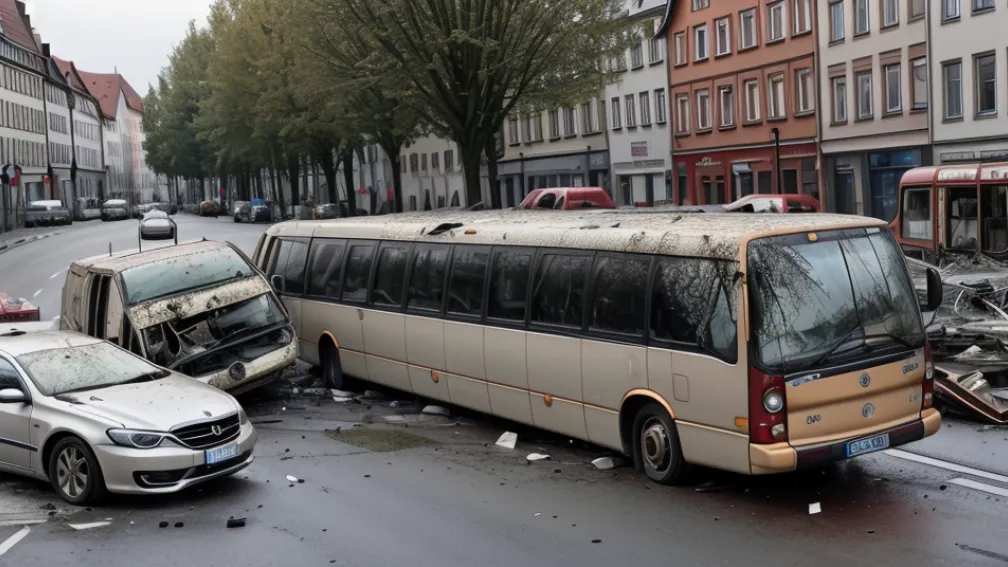 Accident în Suhl, Germania: Șoferiță a intrat cu mașina într-un autocar, trei persoane rănite și pagube de 100.000 €