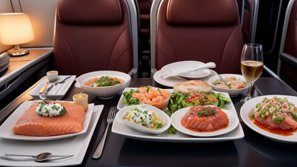 Mancare in Business Class Lufthansa, criticata de YouTuberi: "Prea mult tartar de somon"