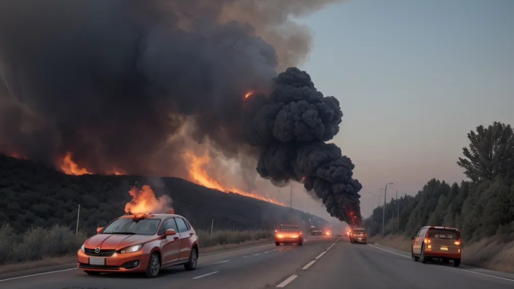 O șoferiță de BMW a scăpat nevătămată după ce mașina i-a luat foc pe autostrada A7 din Germania