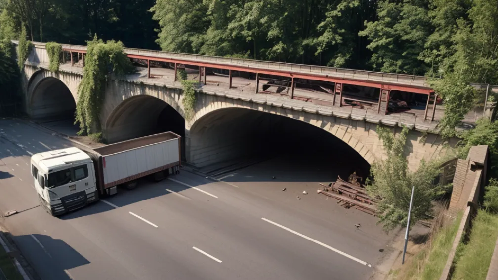 Accident grav în Germania: Un camion a lovit un pod feroviar în Weinheim, șoferul a fost rănit