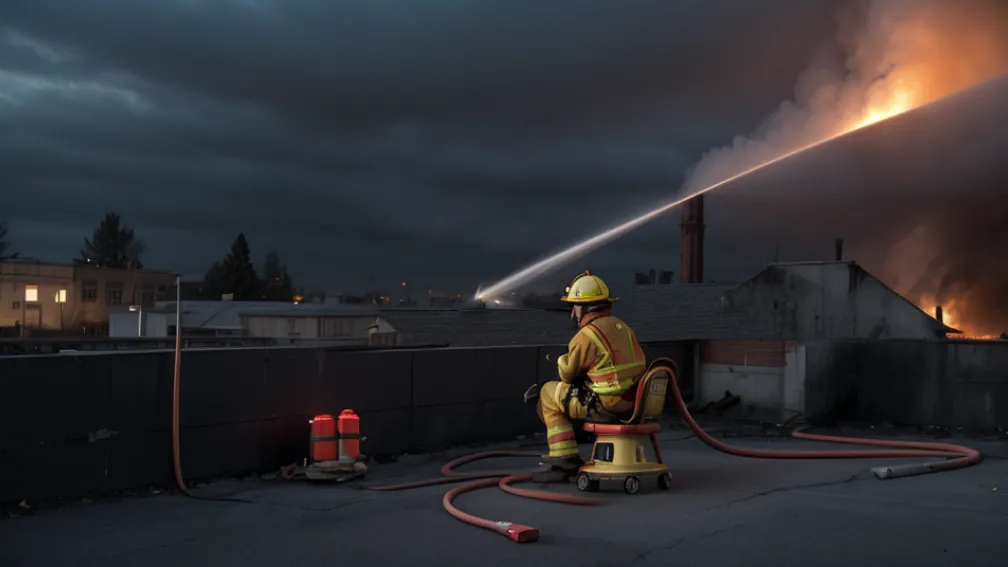 Pompier din Stuttgart a stins incendiul de pe acoperiș stând pe un scaun de birou