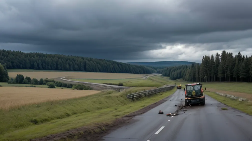 Accident grav cu tractor pe şoseaua B41 din Germania: Un şofer rănit, drum blocat