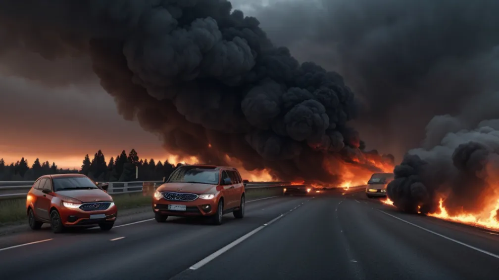 Accident mortal în Germania: Șoferul unui Kia a ars de viu după ce mașina s-a răsturnat și a luat foc pe A31