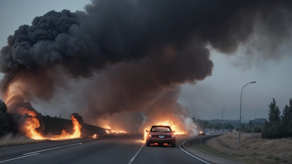 Incendiu la o mașină pe autostrada B39 lângă Speyer, Germania: șoferul s-a salvat singur