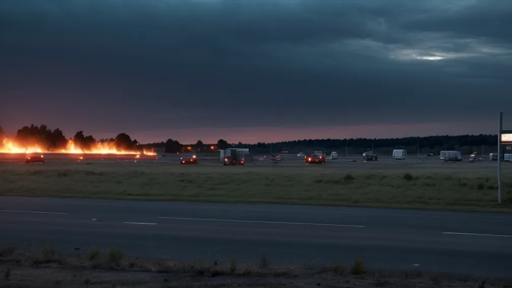 Incendiu violent pe autostrada A31 din Germania: Un Mercedes a ars complet