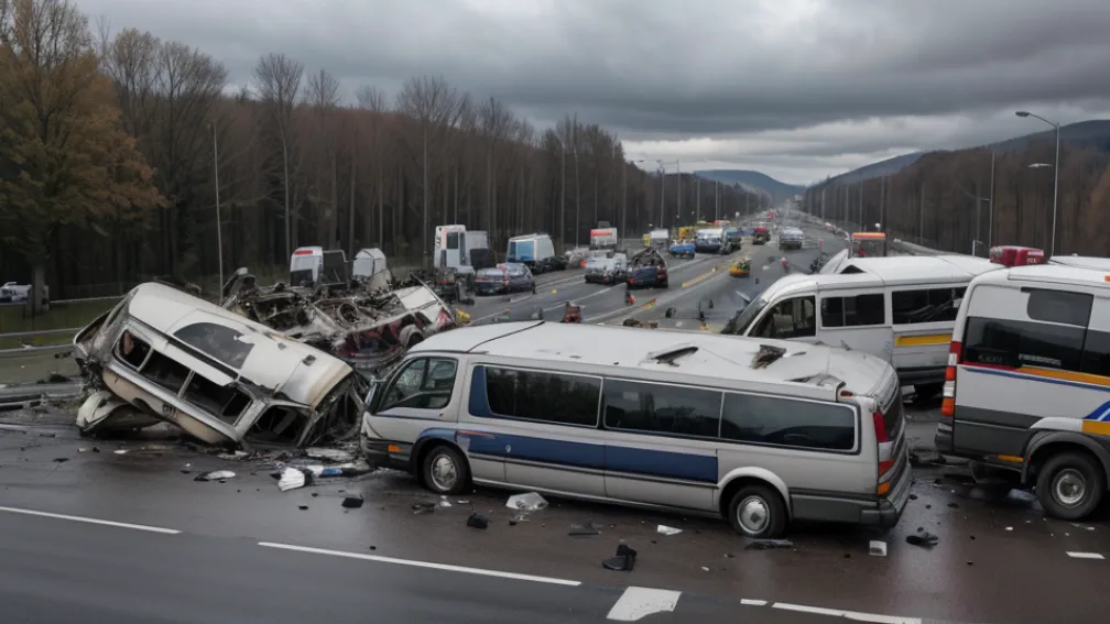 Accident grav în Germania: O furgonetă a intrat într-un autocar la semafor roșu, șoferul este rănit grav