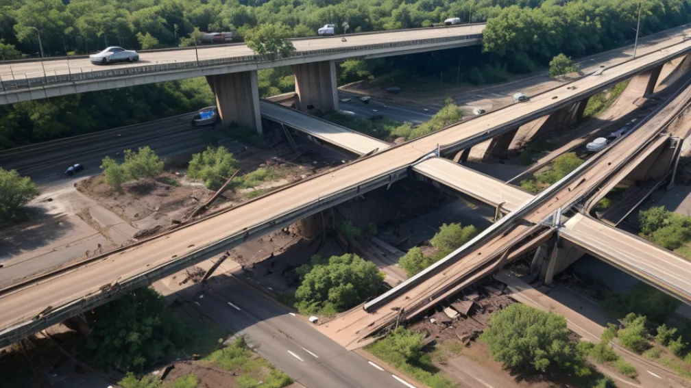 Scene șocante în Texas: Un pod s-a prăbușit, dar mașinile continuă să circule alături