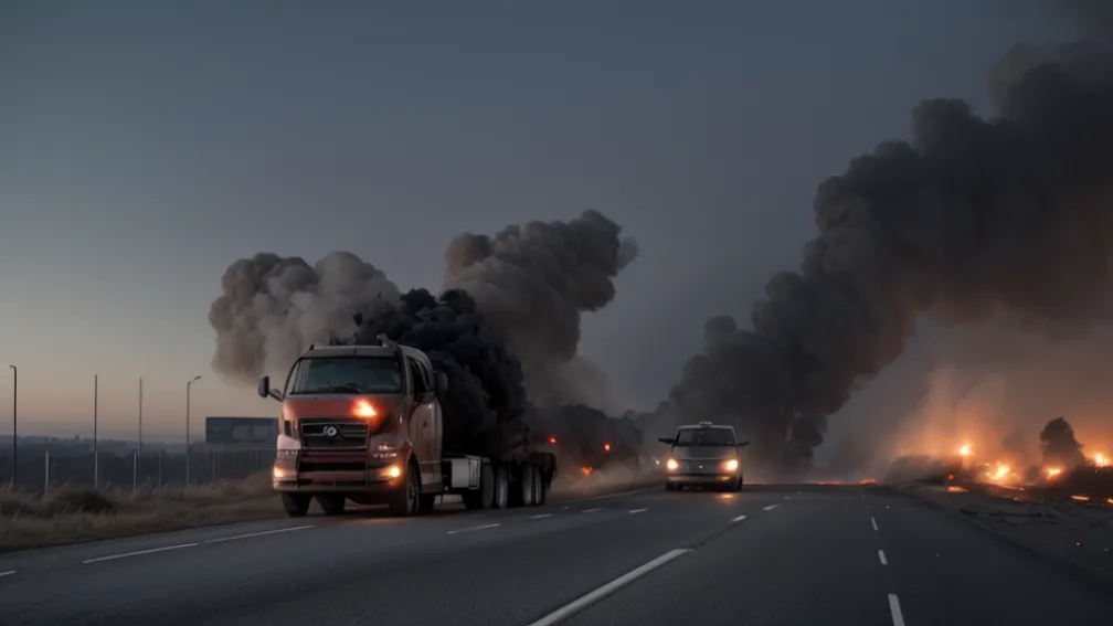 Accident grav în Germania: Autoturism incendiat complet după coliziunea cu un camion pe autostrada A23