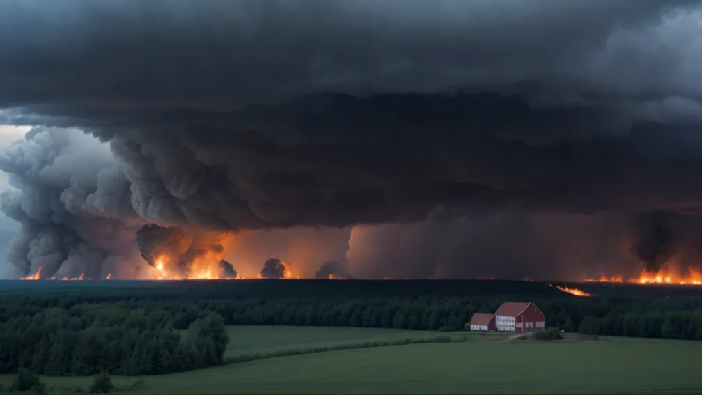 Incendiu puternic în Germania: Un grajd a ars complet după ce a fost lovit de fulger
