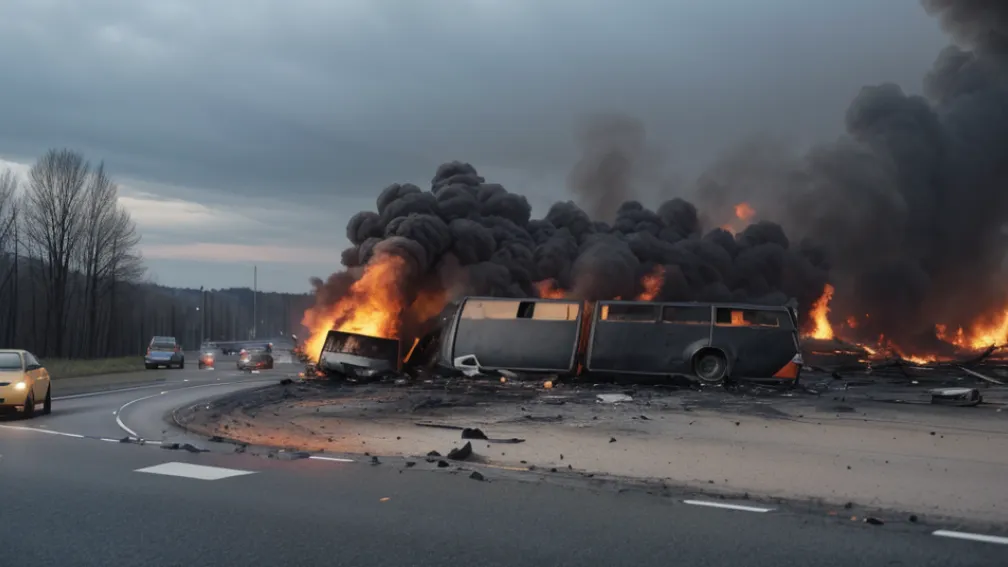 Incendiu devastator pe autostrada A3 din Germania: O autorulotă a ars complet, blocând traficul