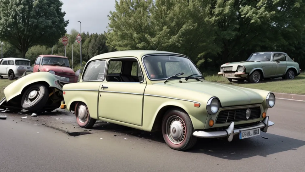 Accident grav în Germania: Un Trabant s-a răsturnat într-un sens giratoriu din Meiningen, șoferul este rănit serios