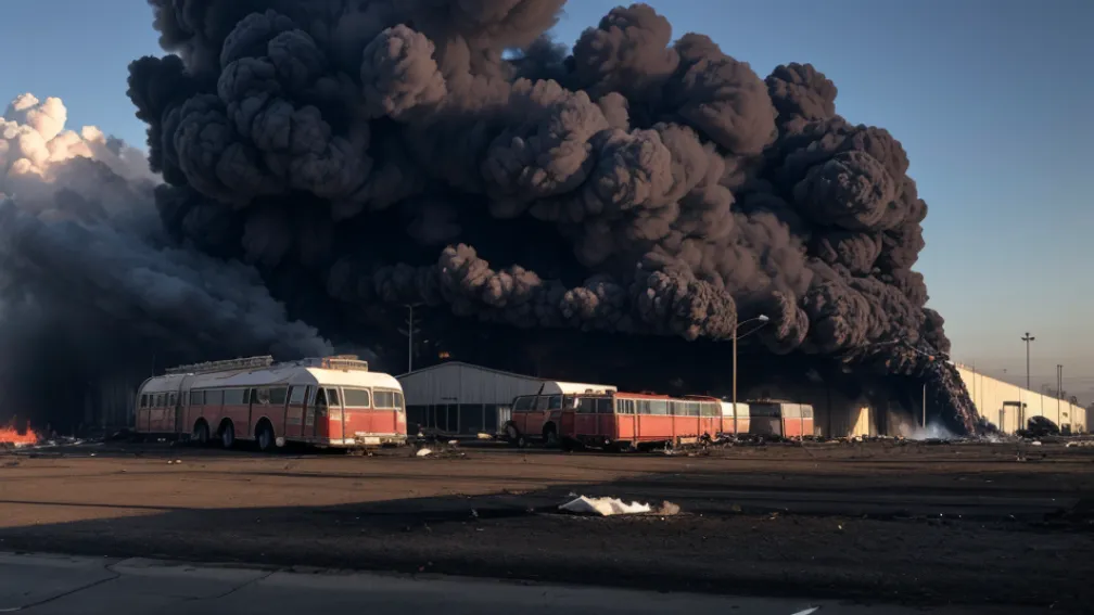Incendiu major la un depou de autobuze din Germania: 7 vehicule distruse, pagube de milioane