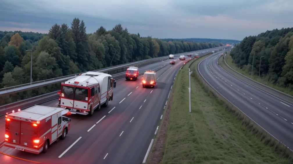 Accident grav pe autostrada A57 din Germania: O mașină s-a răsturnat, autostrada a fost închisă