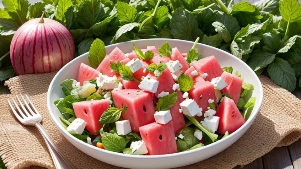 Salată de vară fresh cu pepene roșu și feta: rețetă rapidă cu mentă