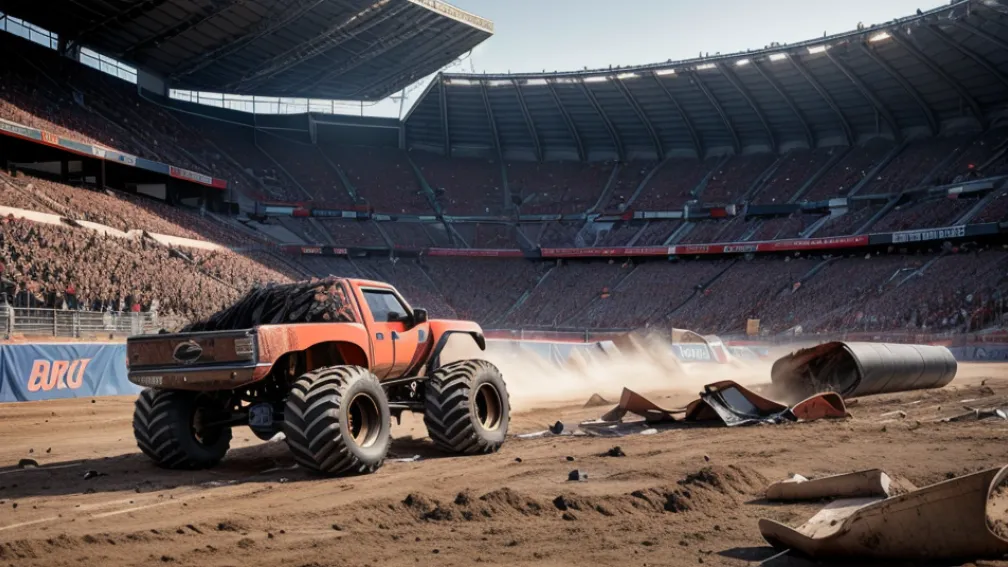 Accident șocant la show-ul de monster truck: Șoferul a zburat cu vehiculul în public
