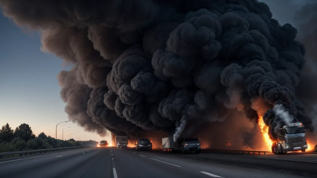 Incendiu major pe autostrada A20 din Germania: un autotren transportor de mașini a ars complet