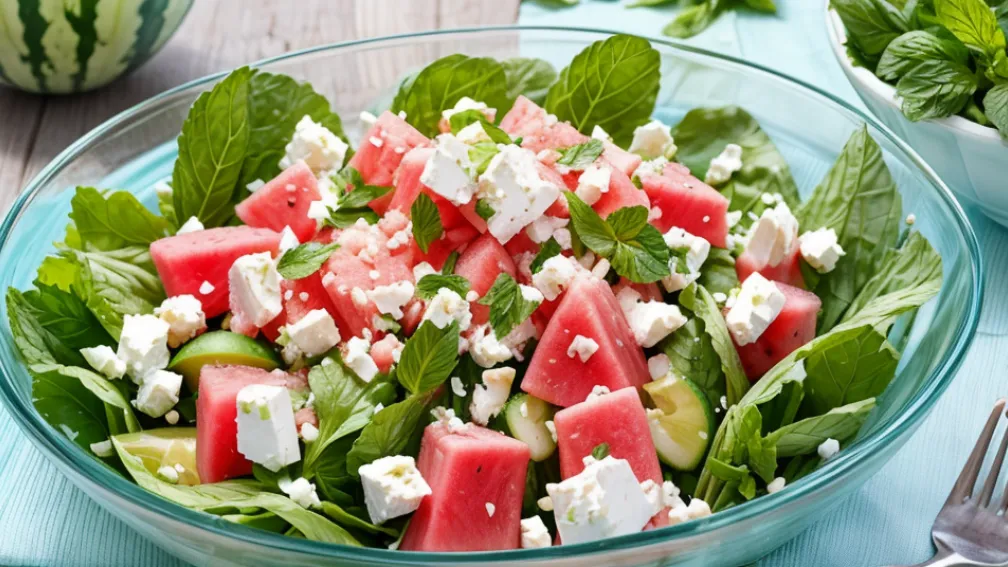 Hitul verii: Salată răcoritoare cu pepene roșu și feta, cu mentă proaspătă