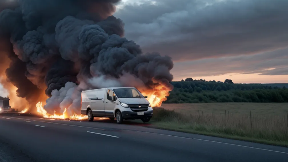 Furgonetă electrică a ars complet pe un drum din Germania: Trafic blocat, pagube de 60.000 de euro