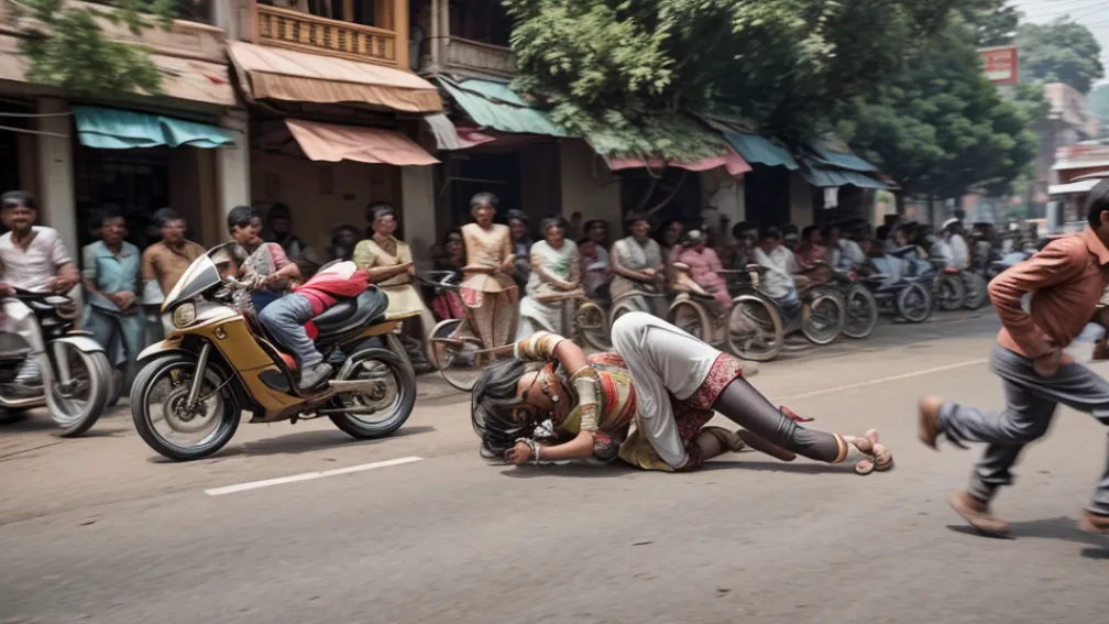 Imagini șocante din India: Un SUV scăpat de sub control era cât pe ce să lovească un copil. A ratat la limită!