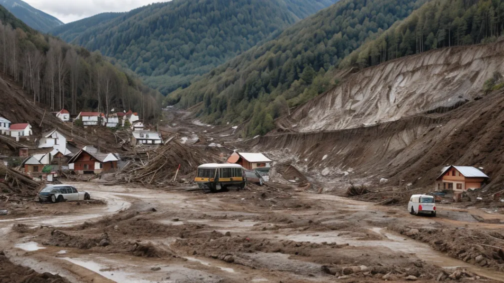 Alunecare de teren masivă a izolat un sat din Alpii Austriei: case distruse, muzeu îngropat