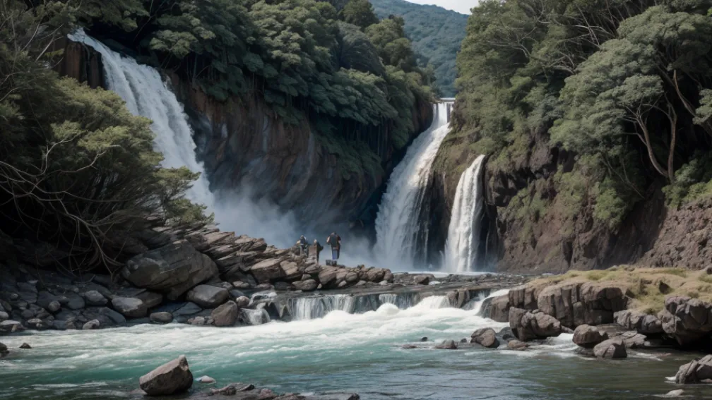 Pericol la abis: Un bărbat prins disperat în râu, la marginea unei cascade gigantice