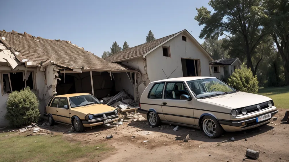 Un VW Golf a intrat în sufrageria unei case în Germania: șoferul rănit, locatarii nevătămați