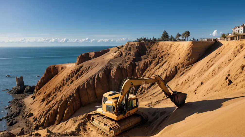 Incident șocant în Portugalia: Un excavator s-a prăbușit de pe o pantă pe plajă, șoferul s-a salvat miraculos