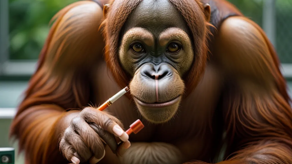 Indignare la zoo: O boxeră din Rusia și-a împărțit țigara electronică cu un urangutan