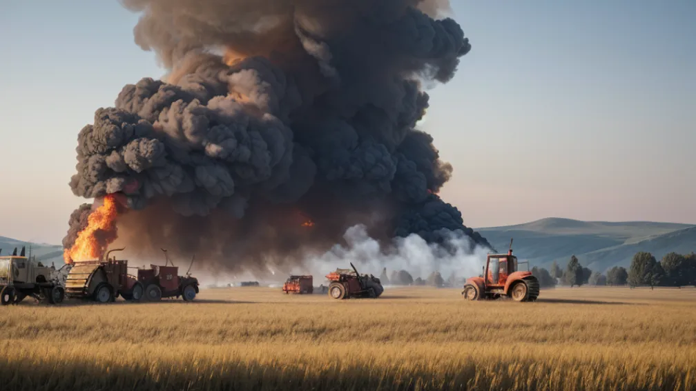 Incendiu masiv în Germania: O presă de balotat a ars pe câmp, provocând pagube de 350.000 euro