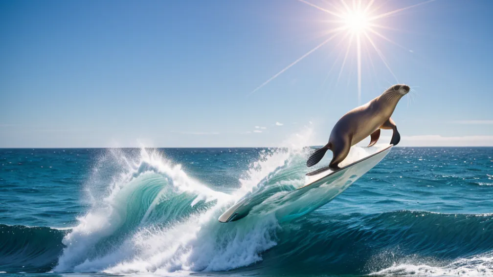 Apariție spectaculoasă: Un leu de mare a sărit din apă direct printre surferi