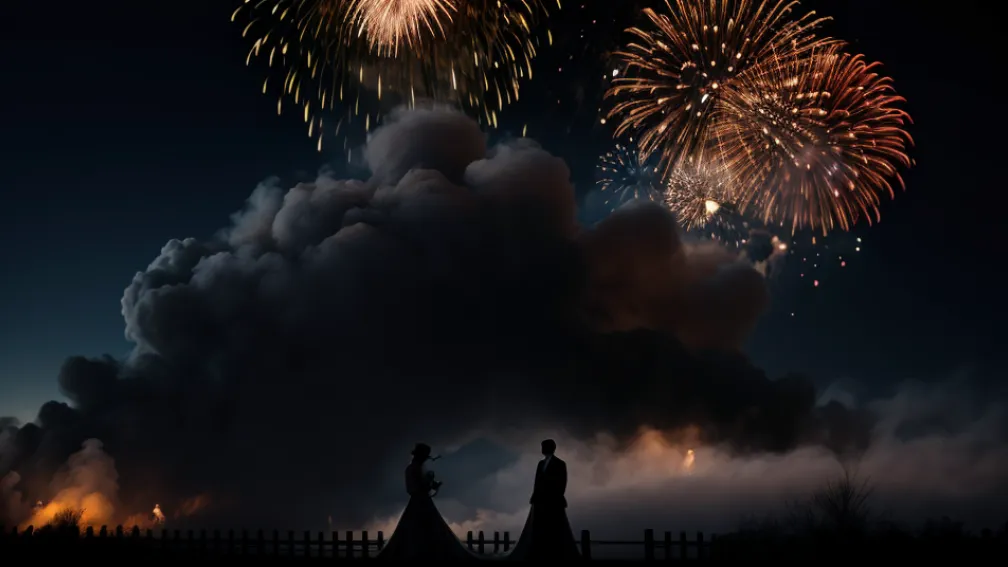 Haos de fum în loc de romantism: Focul de artificii a ruinat poza de nuntă a unui cuplu din China
