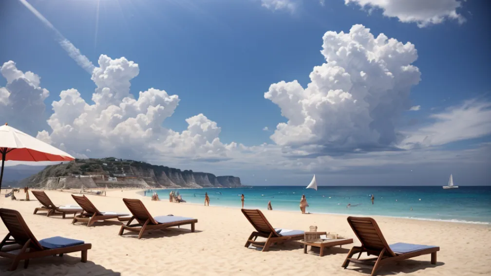 Mini-tornadă pe o plajă mediteraneană: umbrele de soare au zburat prin aer, turiștii au intrat în panică