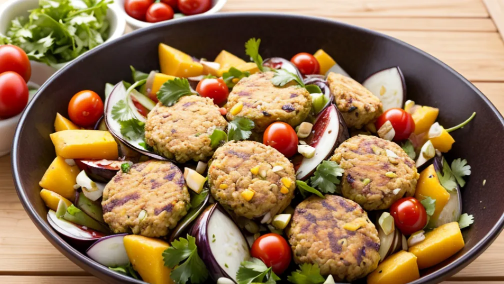 Exotic și Fresh: Salată de Mango și Vinete La Grătar și Clătite Crocante din Cartofi Dulci pentru Vară