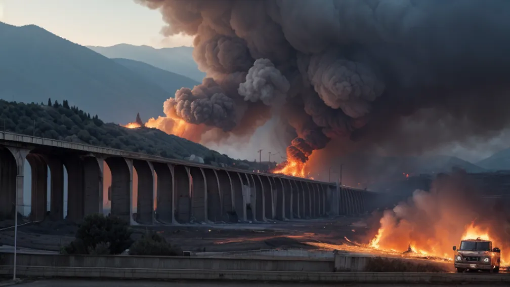 Inferno de Foc în Sicilia: Un Tir S-a Prăbușit de pe un Viaduct, Provocând un Incendiu Major