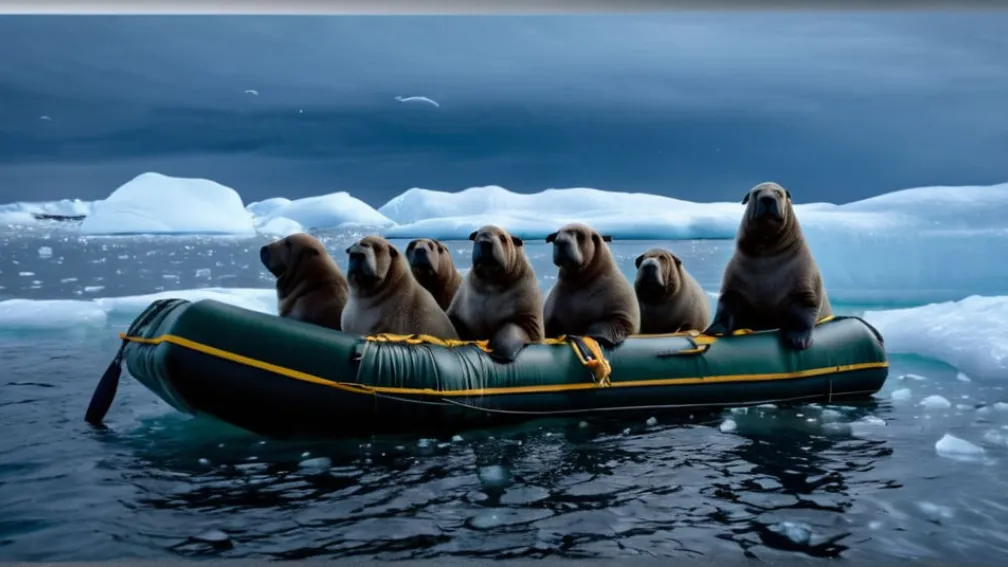 Mii de morse au înconjurat o barcă în largul insulei Ratmanov: Imagini spectaculoase