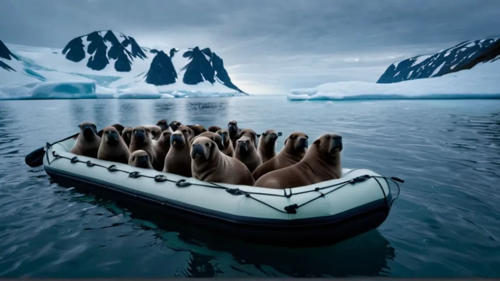 Mii de morse înconjoară o barcă pneumatică lângă Insula Ratmanov: Un spectacol natural impresionant capturat video