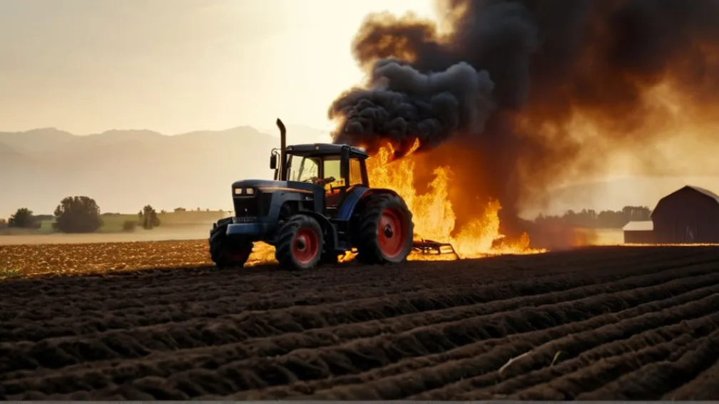 Incendiu la un tractor în Saxonia: Șoferul a sărit din cabină, evitând o catastrofă pentru 500 de vite