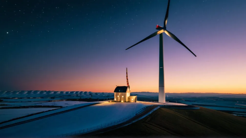 Instalație Gigantică de Crăciun: Un German a Montat un Schwibbogen de 6 Metri pe o Turbină Eoliană la 140 m Înălțime