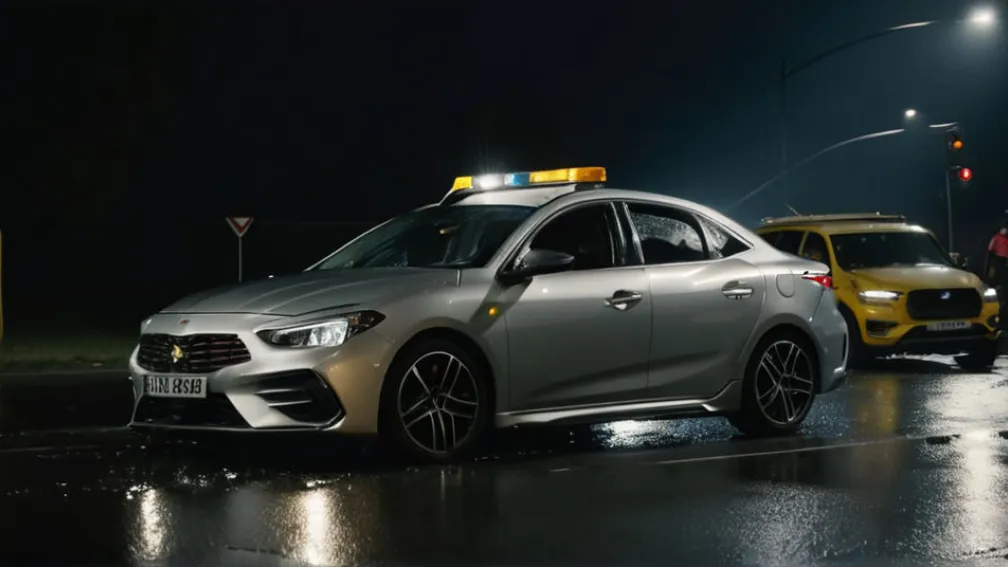 Urmările unui grav accident cu mai multe mașini pe o stradă urbană întunecată