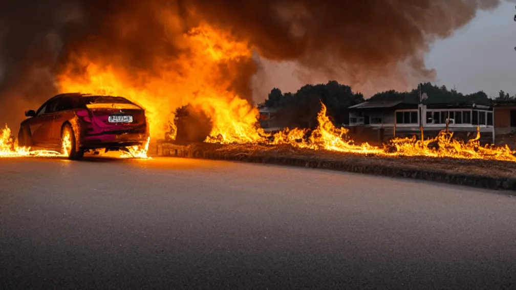 Incendiere Neuendorf: Mercedes distrus complet de flăcări