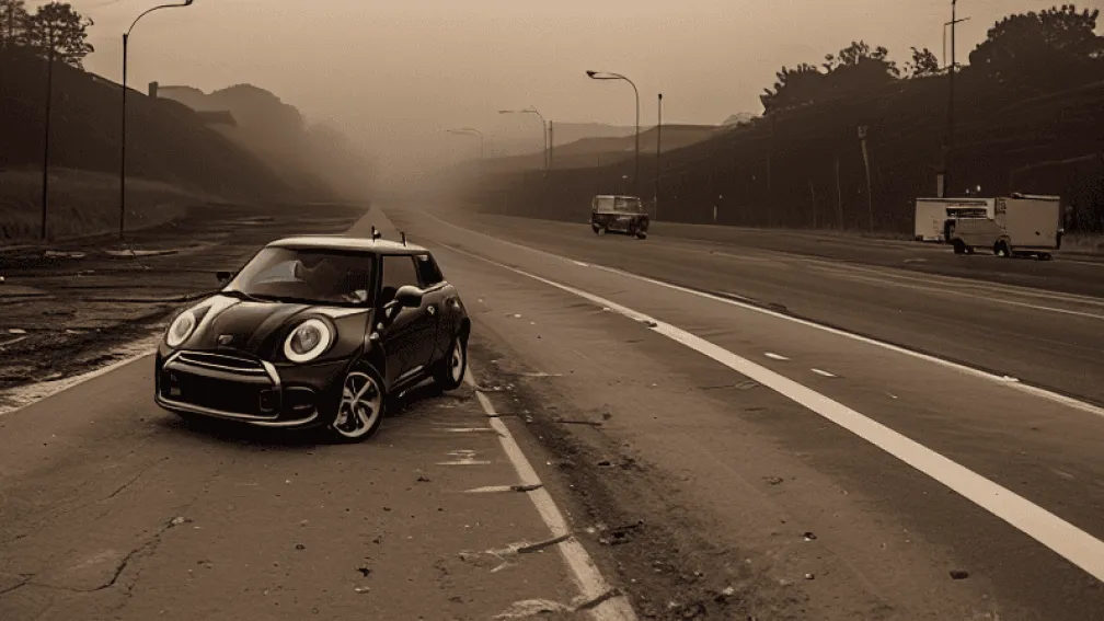 Mini Cooper în flăcări pe Autostrada A1