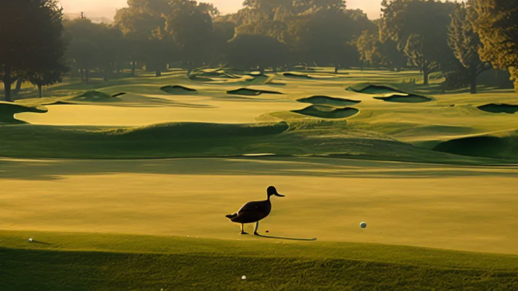 Vizită neașteptată: O rață «birdie» pe terenul de golf