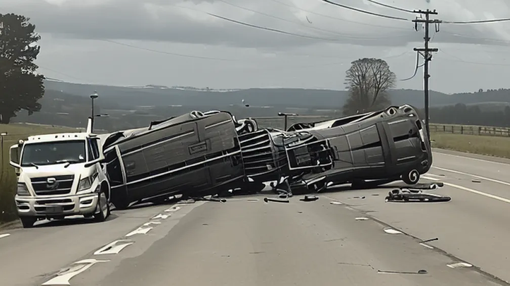 Accident Weiler zum Stein: Camion răsturnat într-o curbă